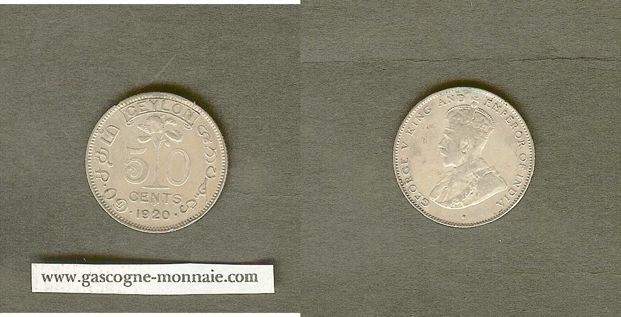 Ceylon 50 cents 1920 aVF/VF+
